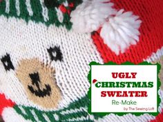 the ugly christmas sweater is knitted to look like a teddy bear