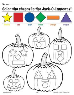 halloween worksheet for kids with pumpkins and shapes to color in the background