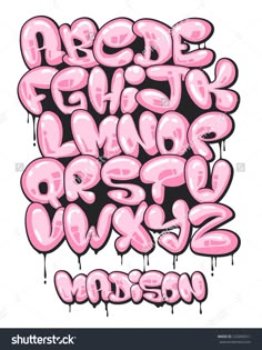 pink graffiti font and numbers on white background stock photo, alphabet letters, graffiti art, lettering