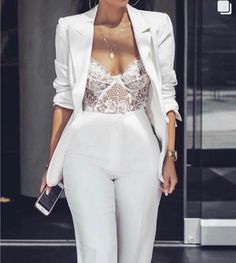 Fancy Event Outfit, Paris Chic, Chique Outfits, Hot Lingerie, Looks Chic, Lace Bodysuit, Looks Style, White Outfits, White Pants