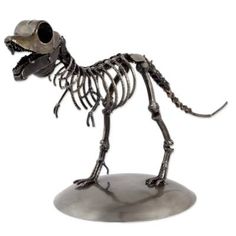 a skeleton dog is standing on its hind legs and has it's head turned to the side