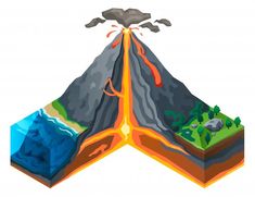 an image of a volcano with lava and water