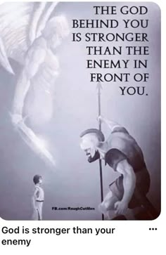 an image of two men standing next to each other with the caption god is strong than your enemy