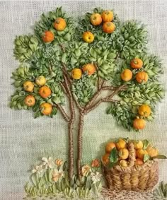 a painting of an orange tree with fruit on it