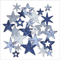 a bunch of blue and white stars on a white background