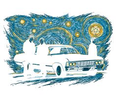 an old car is parked in front of a starry night background with the moon and stars