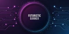 an abstract background with the words futuristic banner in purple and blue colors on top of it