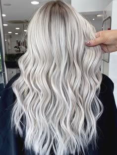 Silvery Platinum Blonde Hair, Icy Platinum Blonde Hair With Shadow Root, Ice Hair Color Icy Blonde Dark Roots, Blonde Silver Hair, Icey Platinum Blonde Hair With Dark Roots, Platinum Ice Blonde Hair, Icey Blonde With Dark Roots, Icy White Balayage