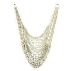 a white rope hammock hanging from the side on a white background with clippings