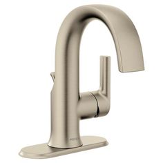 the faucet is shown in brushed steel