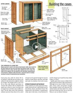 the plans for building cabinets are shown