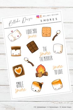 the sticker sheet has different types of food and words that say i love you