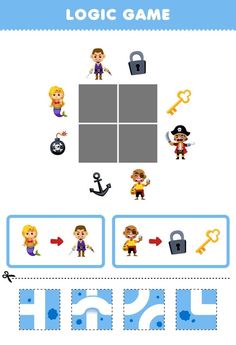 Education game for children logic puzzle build the road for cute character move to correct object printable pirate worksheet Occupational Therapy, Cute Characters, Games For Kids, Education, Clip Art