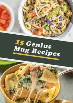 the top 15 genius mug recipes with text overlay that reads, 15 genius mug recipes