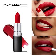 Mac Cosmetics Matte Lipstick Mac Long-Wearing, Full Coverage, Completely Matte Finish Color - Ruby Woo (Red) The Iconic Product That Made Mac Famous. This Long-Wearing Formula Features An Intense Colour Payoff And A Completely Matte Finish. For Extreme Full-Coverage, Choose This Creamy Formula With Long Staying Power For Up To 4 Hours. Benefits: Long-Wearing, 12 Hours Non-Feathering Fade-Proof Mac Ruby Woo Lipstick, Blue Red Lipstick, Ruby Red Lipstick, Blood Makeup, Ruby Woo Lipstick, Mac Retro Matte Lipstick, Mac Beauty Products, Mac Ruby Woo, Red Lipstick Matte