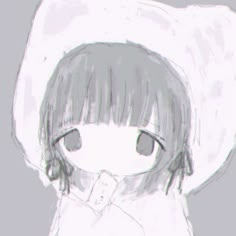 a drawing of a girl with big eyes and a white hat on her head is shown