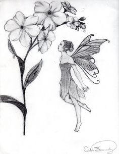 a drawing of a flower and a fairy