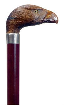 A FRENCH CARVED TIGER'S EYE CANE   LATE 19TH CENTURY Hiking Sticks, European Furniture