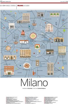 an illustrated map of the city of milan