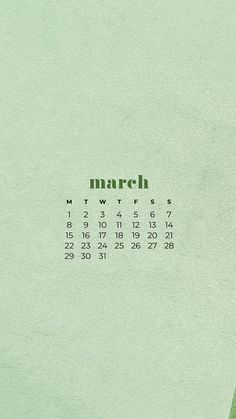 a green wall calendar with the word march written on it and an image of a tree