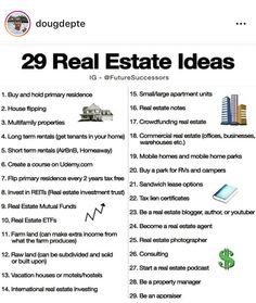 an image of real estate info sheet with the words'29 real estate ideas '