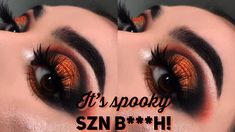 Witch Eyeshadow Halloween, Black And Orange Eye Makeup, Orange Halloween Eye Makeup, Dark Eye Shadow Looks, Halloween Inspired Eyeshadow, October Eyeshadow Looks, Halloween Eyeshadow Looks Step By Step