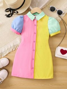 Colorblock Shirt, Patch Dress, Button Front Shirt Dress, Nightgowns For Women, Latest African Fashion Dresses, Colorblock Dress