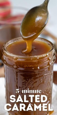 a spoon full of salted caramel sauce