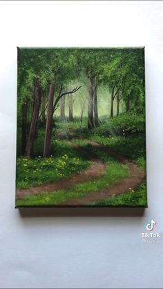 a painting of a path in the woods