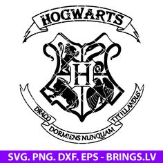 the hogwarts crest is shown in black and white