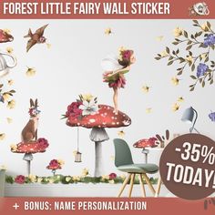 Watercolor Fairy Wall Decal Set for Magical Girl's Room Decor Transform your little one's room into a whimsical wonderland with our enchanting Watercolor Fairy Wall Decal Set.  Available in three sizes (L, XL, XXL), these hand-painted watercolor fairy stickers are the perfect way to infuse a touch of magic into your girl's bedroom, playroom, or nursery. Let their imagination take flight as they explore the intricate details of this fairy-themed sticker scene. 🌼 What's Included: This set include Woodland Nursery Decals, Fairy Garden Bedroom, Girls Wall Stickers, Fairy Bedroom, Fairy Nursery, Fairy Room, Princess Nursery, Watercolor Nursery, Nursery Decals