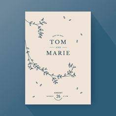 a wedding card with the words tom and marie written in blue ink on white paper