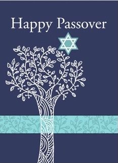 a happy passover card with a tree and star of david