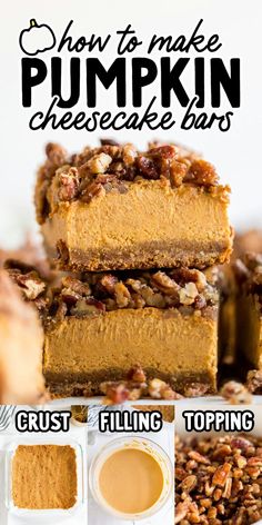 Pumpkin Cheesecake Bars Cream Cheese And Pumpkin, Pumpkin Cheesecake Bars Recipe, Pumpkin Spices, Pumpkin Pie Cheesecake, Pumpkin Desserts, Cookie Bar, Pumpkin Cream Cheeses