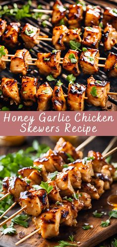 honey garlic chicken skewers recipe on a cutting board