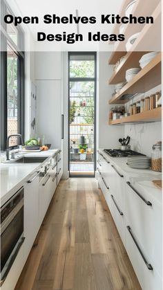 Transform Your Kitchen: Stylish and Practical Open Shelving Ideas Ikea U Shaped Kitchen, Small Narrow Kitchen Design, Small Narrow Kitchen Ideas, Small Gallery Kitchen, Modern Galley Kitchen Design, Kitchen Ideas Narrow, Narrow Galley Kitchen, Double Galley Kitchen, Small Narrow Kitchen