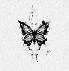 a black and white drawing of a butterfly