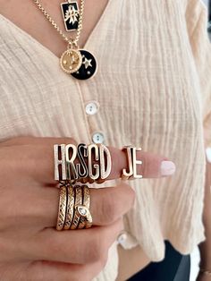 Gold Initial Ring, Dope Jewelry, Initial Ring, Rose Jewelry, Funky Jewelry, Jewelry Lookbook, Gold Initial, Jewelry Inspo, Dream Jewelry