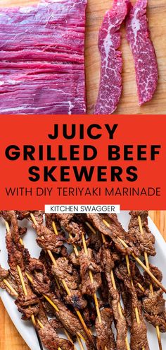 juicy grilled beef skewers with diy teriyaki marinade on a white plate