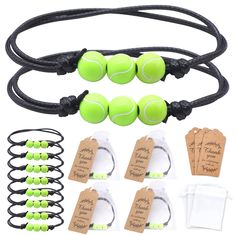 tennis ball bracelets with tags and string