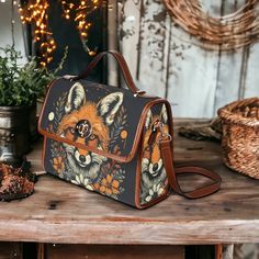 vintage fox satchel bag dark cottagecore witchy handbag Witchy Handbag, Canvas Satchel, Vintage Fox