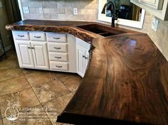 Pure walnut slab countertop. Beautiful and unique. You don't see this very often. Wood Counters, Dapur Rustic, Koti Diy, Cabinets Painted, Wood Countertop, Wood Countertops, Farmhouse Style Kitchen, Style At Home, Counter Top