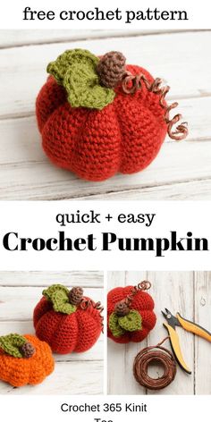 the crochet pumpkin is shown with instructions to make it look like it has been made