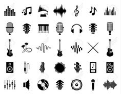 various musical instruments and sound waves on white background stock photo, images and royalty illustrations