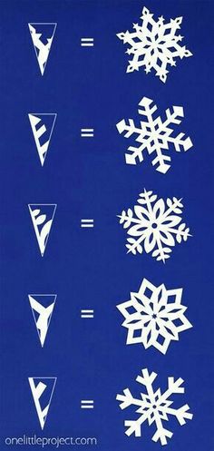 snowflakes are shown in white on a blue background