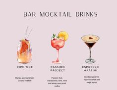 the different types of cocktails are shown