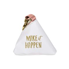 White Make It Happen Change Purse Leatherette change purse is perfect to organize all that loose change in your life Zipper closure & lobster claw clasp with gold metal hardware to add some elegance to your purse Gold foil text reads Make it Happen Triangle Change Purse, Gold Foil Text, Glitter Shorts, Tassel Purse, Body Cells, Messenger Purse, Luggage Brands, Black Satchel, Cell Phone Purse