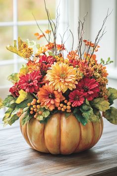 pumpkin-floral-arrangements Fall Decoration, Autumn Decor, Autumn Season, Fall Season, Pumpkins, Floral Arrangements, Fall Decor