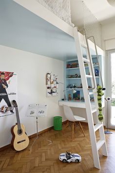 the room is clean and ready to be used as a child's playroom