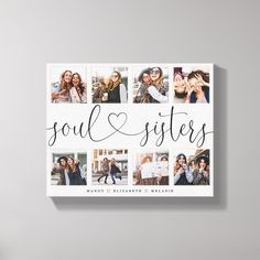 a collage of photos with the words soul and sisters written in black on it